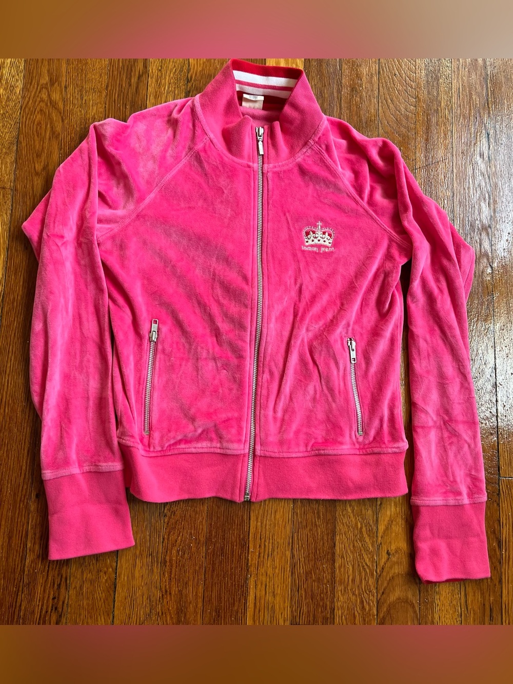 2000s y2k Tommy Hilfiger pink velour zip up track suit jacket